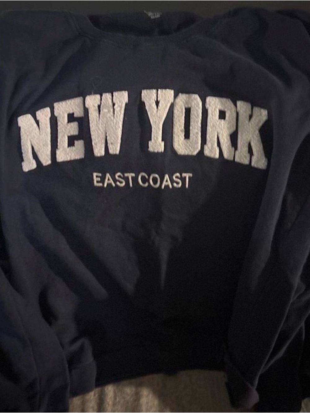 New York East Coast Embroidered Navy Crewneck Jacket
